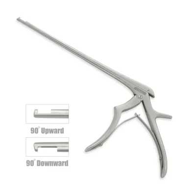 High-quality Kerrison Laminectomy Punch with 90-degree upward and downward jaw configurations, designed for precise bone removal during spinal and neurosurgical procedures, manufactured by RealForge.