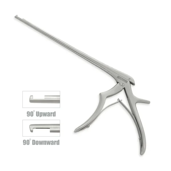 High-quality Kerrison Laminectomy Punch with 90-degree upward and downward jaw configurations, designed for precise bone removal during spinal and neurosurgical procedures, manufactured by RealForge.