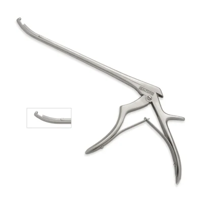 High-quality Curved Foramenotomy Laminectomy Punch with a 40-degree upward angled jaw, designed for precise bone removal and decompression during spinal and neurosurgical procedures, manufactured by RealForge.
