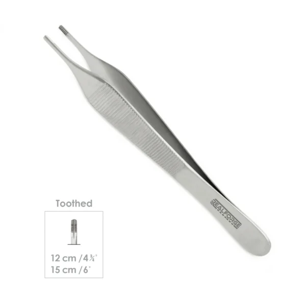 High-quality Adson Brown Forceps designed for secure tissue handling and precise grasping during plastic, reconstructive, and general surgical procedures, manufactured by RealForge.