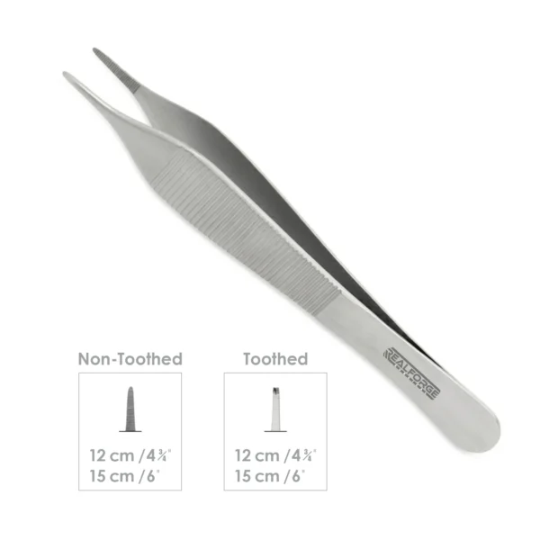 High-quality Adson Forceps designed for precise tissue handling and secure grasping during general, plastic, and surgical procedures, manufactured by RealForge.
