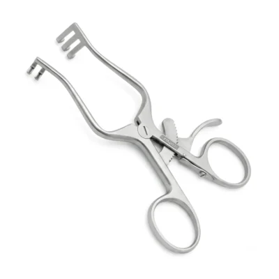 High-quality Baby Weitlaner Self-Retaining Retractor designed for hands-free soft tissue retraction during plastic, reconstructive, and pediatric surgical procedures, manufactured by RealForge.