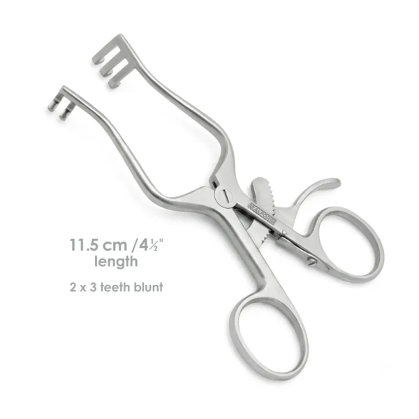 High-quality Baby Weitlaner Self-Retaining Retractor designed for hands-free soft tissue retraction during plastic, reconstructive, and hand surgical procedures, manufactured by RealForge.