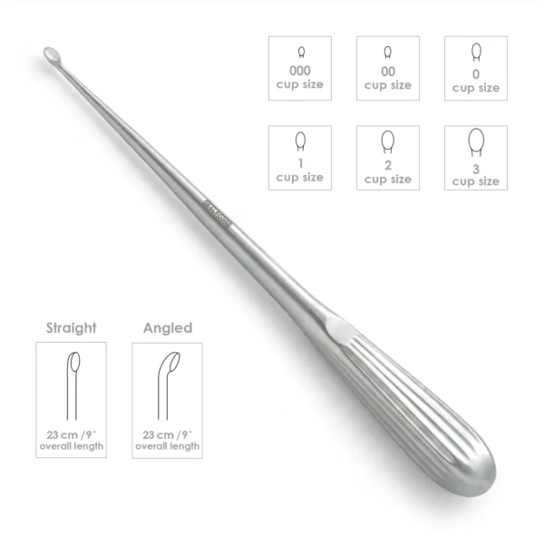 High-quality Bruns Curette designed for precise tissue curettage and debridement during orthopedic and general surgical procedures, manufactured by RealForge.