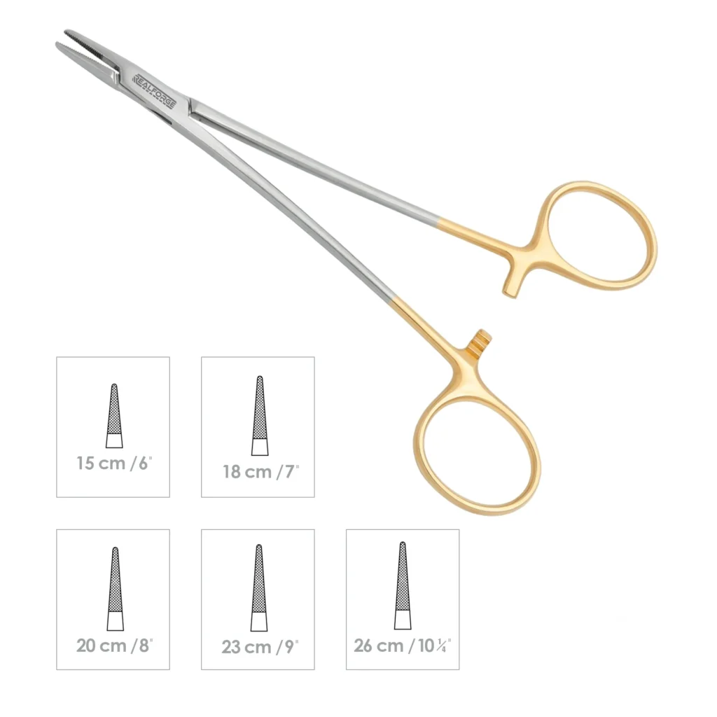 High-quality Crile-Wood Needle Holder designed for secure needle handling and precise suturing during general, plastic, and surgical procedures, manufactured by RealForge.