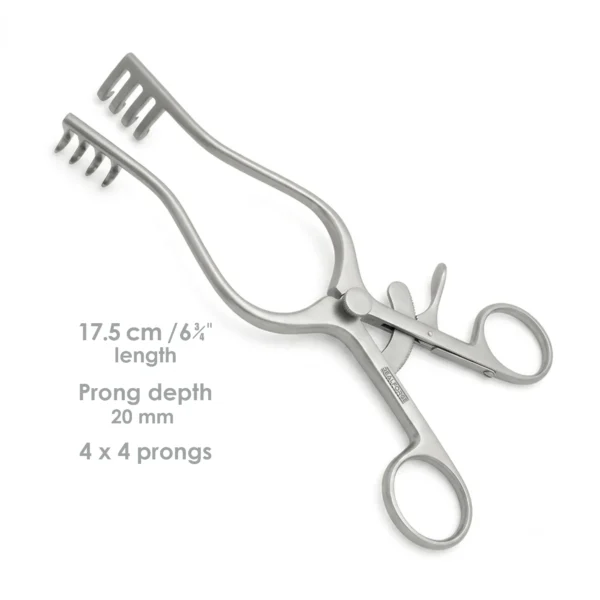 High-quality Irwin Self-Retaining Retractor designed for hands-free soft tissue retraction during plastic, reconstructive, and general surgical procedures, manufactured by RealForge.