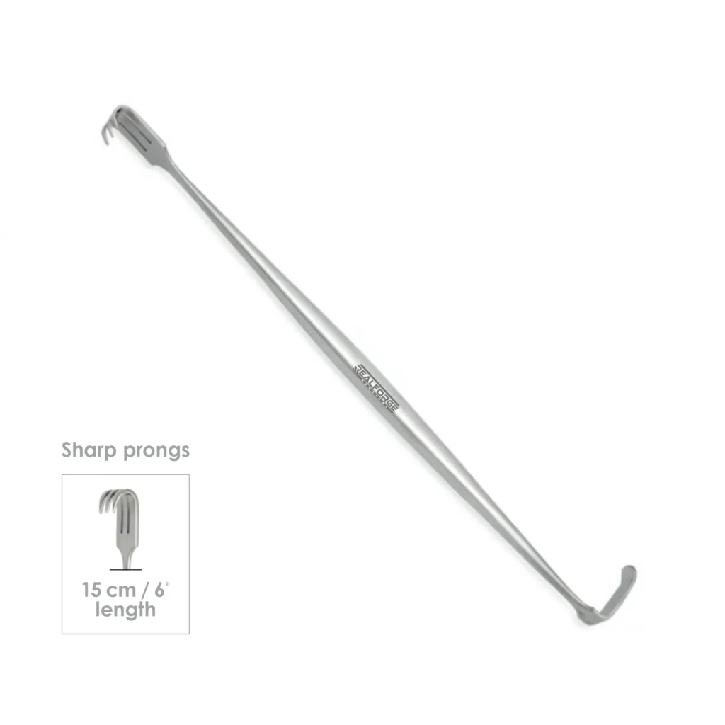 High-quality Kilner Catspaw Retractor Miniature Pattern designed for delicate skin and soft tissue retraction during plastic, reconstructive, and ENT surgical procedures, manufactured by RealForge.