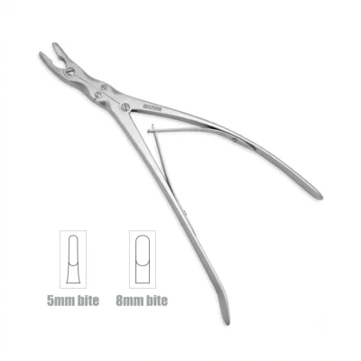 High-quality Long Anterior Leksell Bone Nibbler designed for precise bone cutting and removal during anterior spinal and orthopedic procedures, manufactured by RealForge.