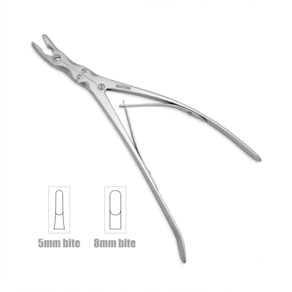 High-quality Long Anterior Leksell Bone Nibbler designed for precise bone cutting and removal during anterior spinal and orthopedic procedures, manufactured by RealForge.