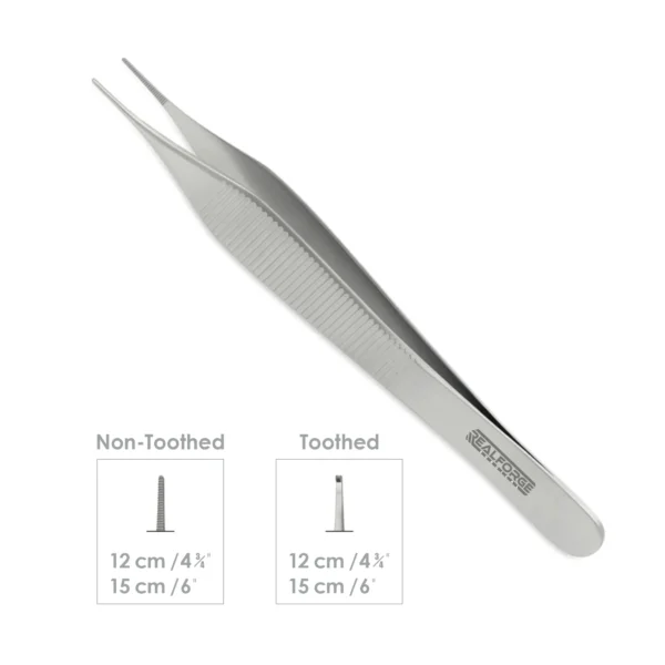 High-quality Micro Adson Forceps designed for delicate tissue handling and precise grasping during microsurgical, plastic, and ophthalmic procedures, manufactured by RealForge.