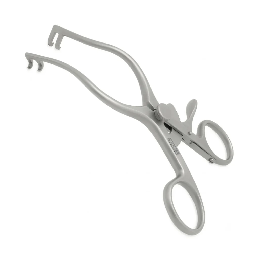 High-quality Mollison Self-Retaining Retractor Child designed for hands-free soft tissue retraction during pediatric plastic, reconstructive, and ENT surgical procedures, manufactured by RealForge.