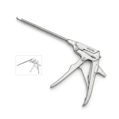High-quality Osteo-Rotating Punch with a 40-degree upward angled jaw, designed for precise bone cutting and removal during spinal, orthopedic, and neurosurgical procedures, manufactured by RealForge.