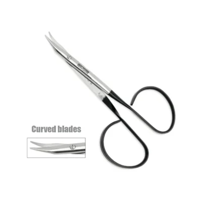 ribbon handle stevens tenotomy scissors with blunt and curved micro serrated blades for plastic surgery