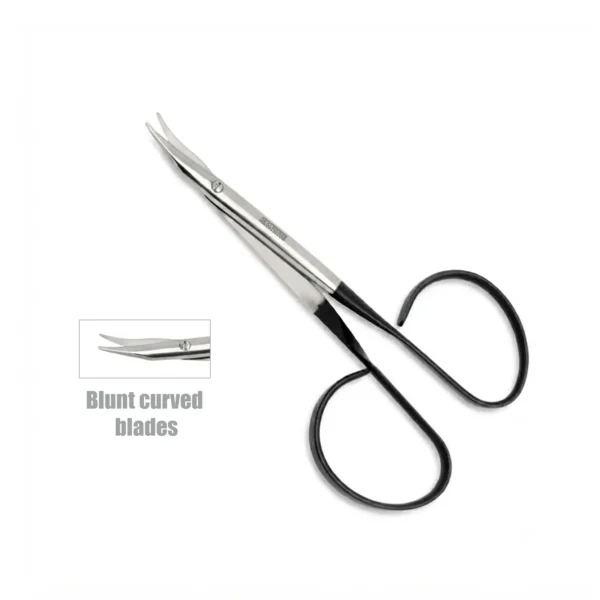 High-quality Ribbon Handle Stevens Tenotomy Scissors with micro-serrated blades, designed for delicate tissue dissection and precise cutting during ophthalmic, plastic, and microsurgical procedures, manufactured by RealForge.