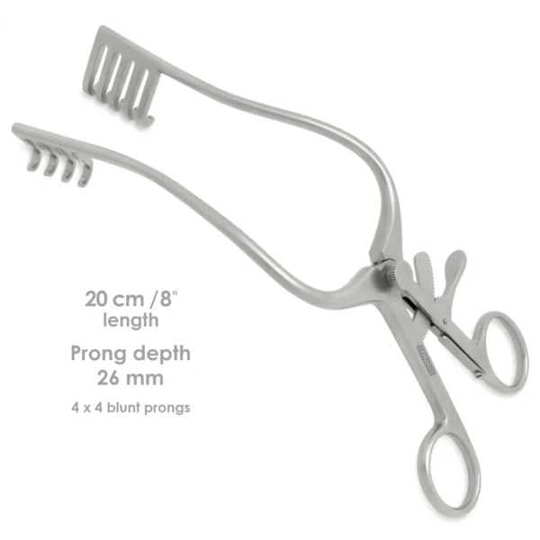 High-quality Travers Self-Retaining Retractor Curved designed for hands-free soft tissue retraction during plastic, reconstructive, and general surgical procedures, manufactured by RealForge.