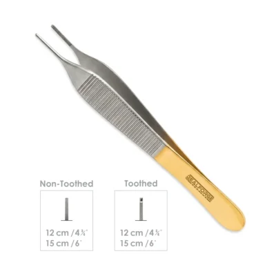 High-quality Tungsten Micro Adson Forceps with tungsten carbide inserts, designed for delicate tissue handling and precise grasping during microsurgical, ophthalmic, and plastic surgical procedures, manufactured by RealForge.