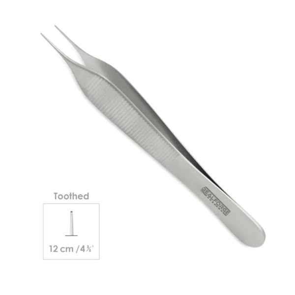 High-quality Ultra Fine Micro Adson Forceps designed for delicate tissue handling and precise grasping during microsurgical, ophthalmic, and plastic surgical procedures, manufactured by RealForge.