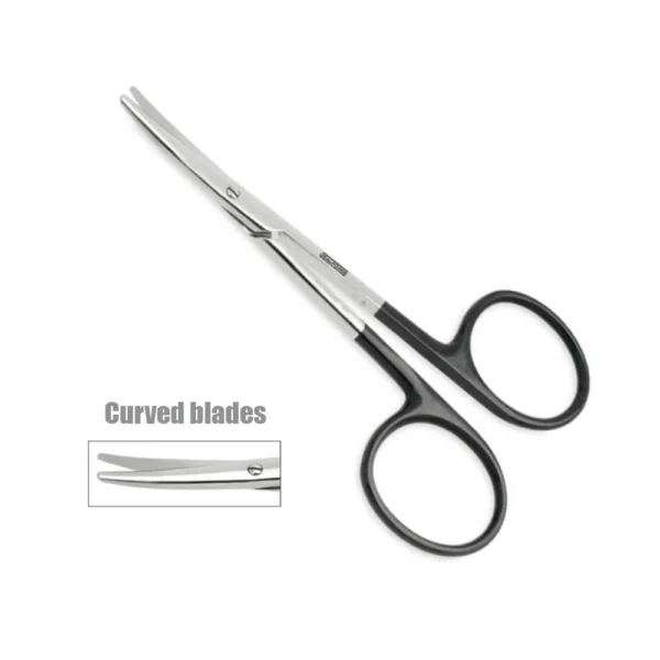 Waldram Scissors with micro serrated curved blades and blunt tips for plastic surgery